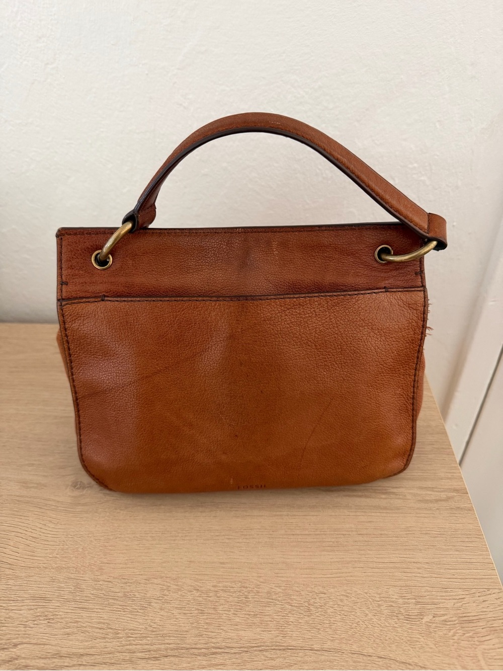 Fossil Brown Leather Mini Top-Handle Bag with Gold Hardware - Picture 2 of 3